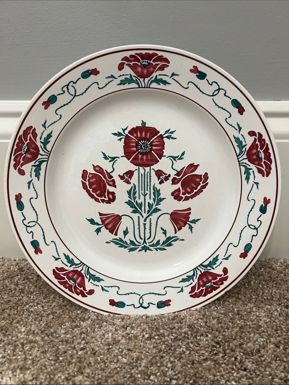 ANTIQUE Villeroy & Boch Dresden Saxony Red Poppy Dinner Plate